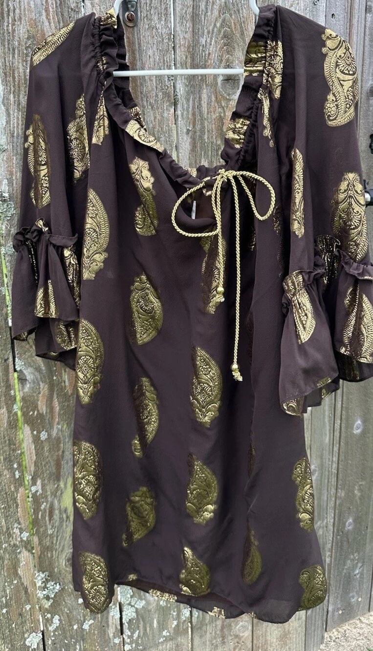 Milly of New York Sheath Dress Print Brown Gold Paisley Size 8 Silk Blend Lined